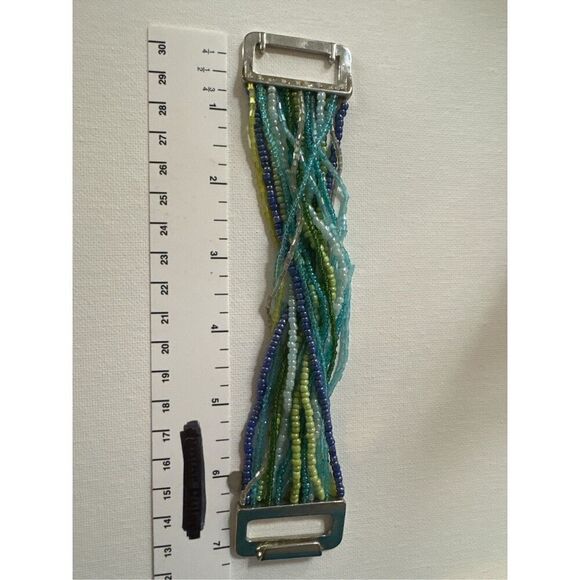 Vintage Y2K Cookie Lee Chunky Tiered Colorful Beaded Rhinestone Cuff Bracelet - Picture 6 of 6